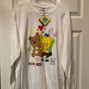 NWT! Teddy Fresh SpongeBob SquarePants Long Sleeve Shirt Mens L White